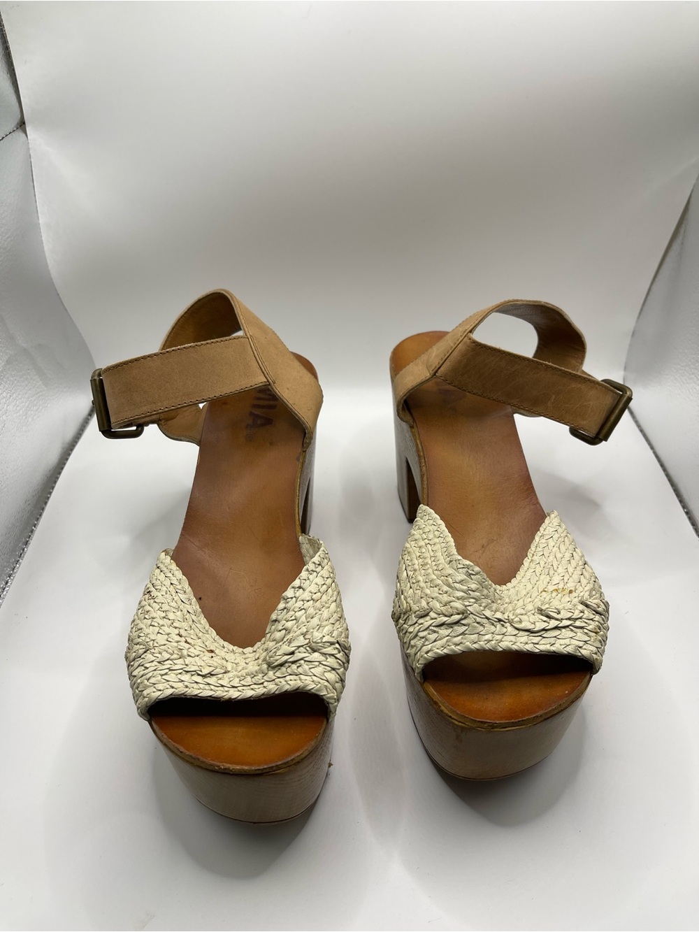MIA Tan and Cream Woven Wedge Sandals - Picture 7 of 8